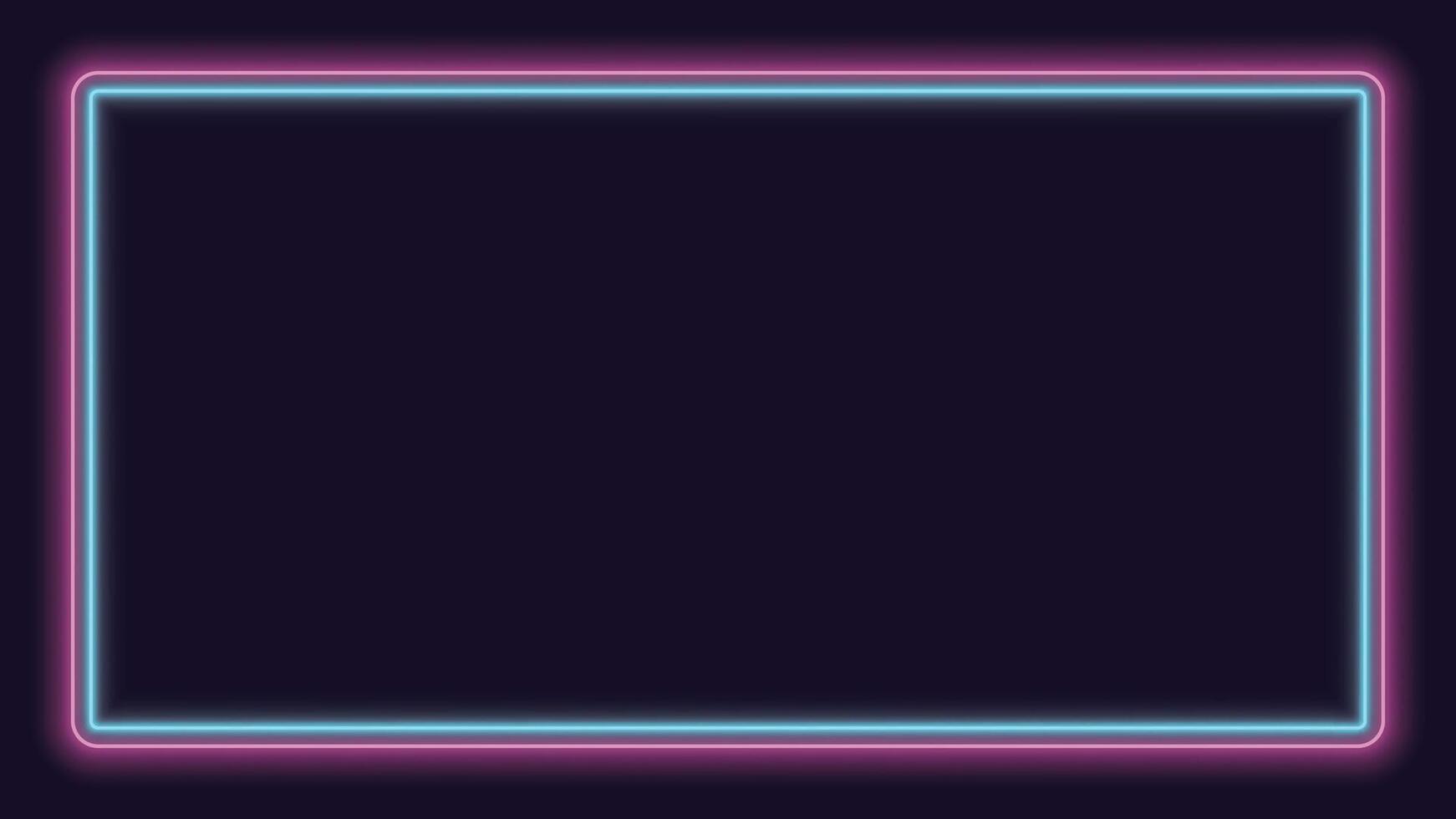 Pink and blue neon lighting rounded rectangle frame on dark purple background graphic illustration. vector