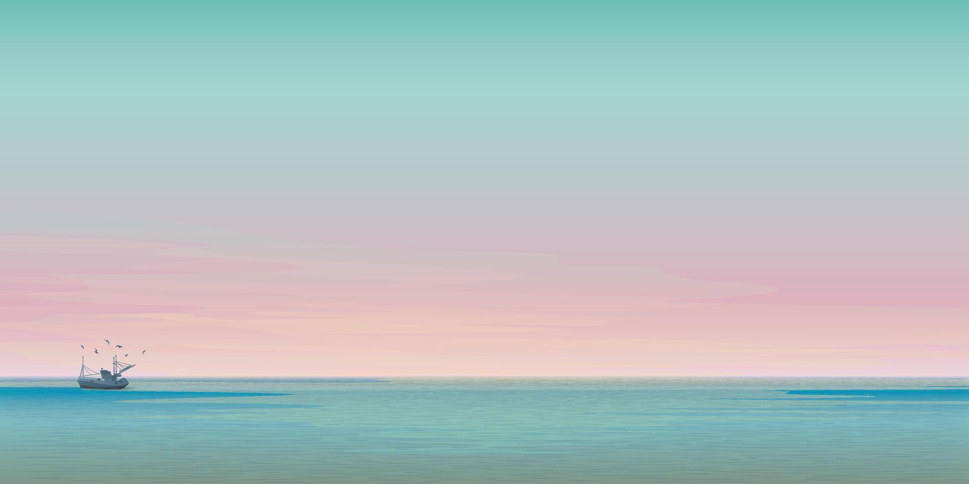 Ocean view with a ship sailing vector