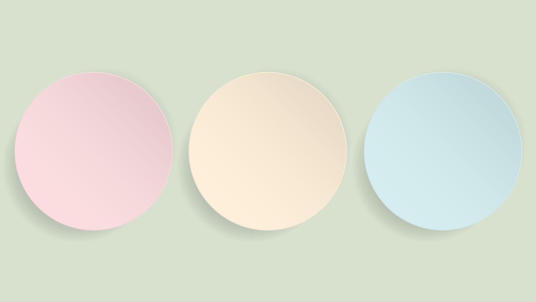 Three of blank 3D pastel circle plate paper cut style on light green background graphic illustration. vector
