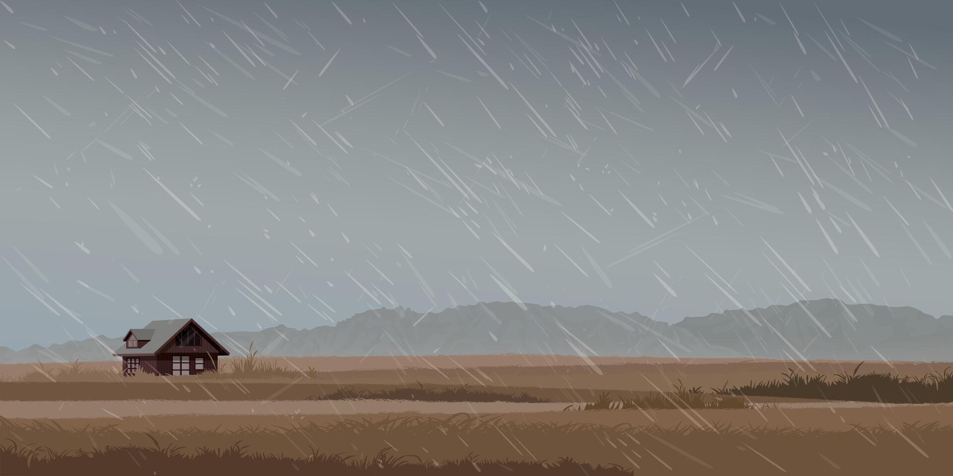 Rainy landscape with a cottage vector