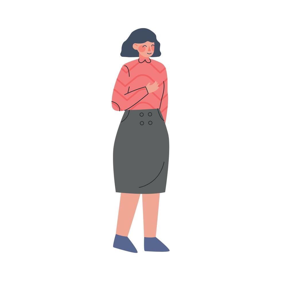Smiling Female Character Standing Outdoor in Rainy Day Illustration vector