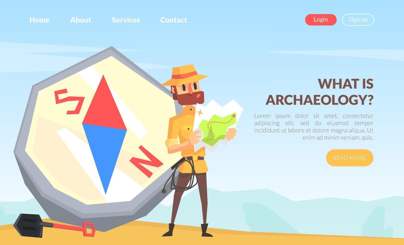Archaeologist with map and compass illustration vector