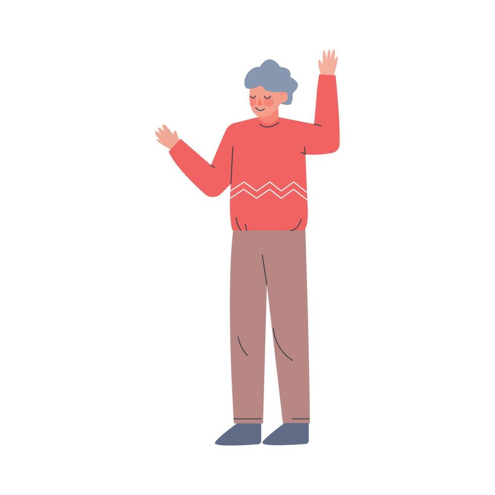 Man Standing Hands Up, Guy with Raised Hands Having Fun, Celebrating Success, Freedom of Choice Concept Cartoon Style Illustration vector