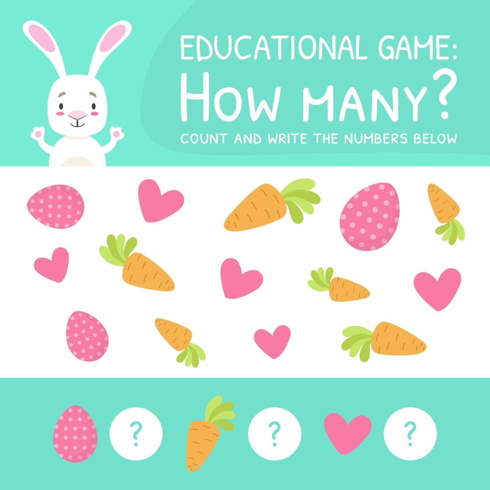 How Many Counting Game for Preschool Children, Educational Mathematical Game, Count and Write Numbers Below Cartoon Illustration vector
