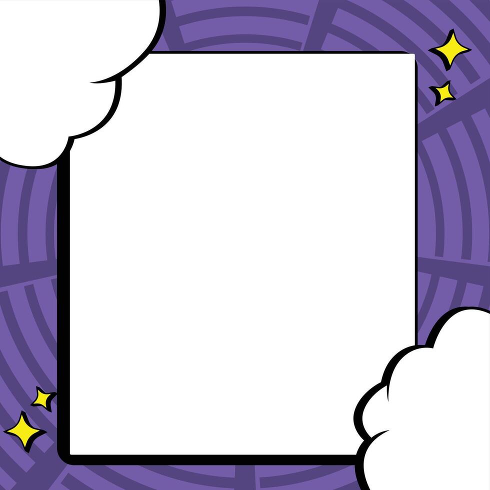 Purple Pop Art Background with Cloud Frame and Stars vector