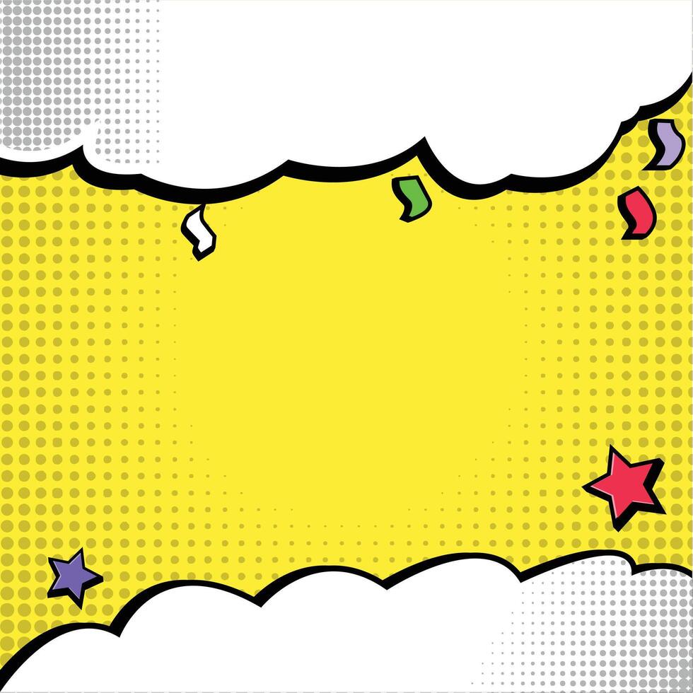 Playful Pop Art Comic Background with Clouds, Stars and Confetti vector