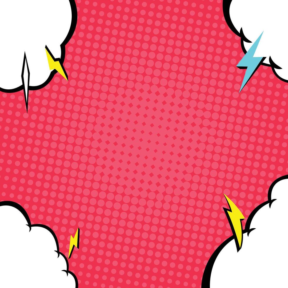 Red Comic Pop Art Background with Clouds and Lightning vector