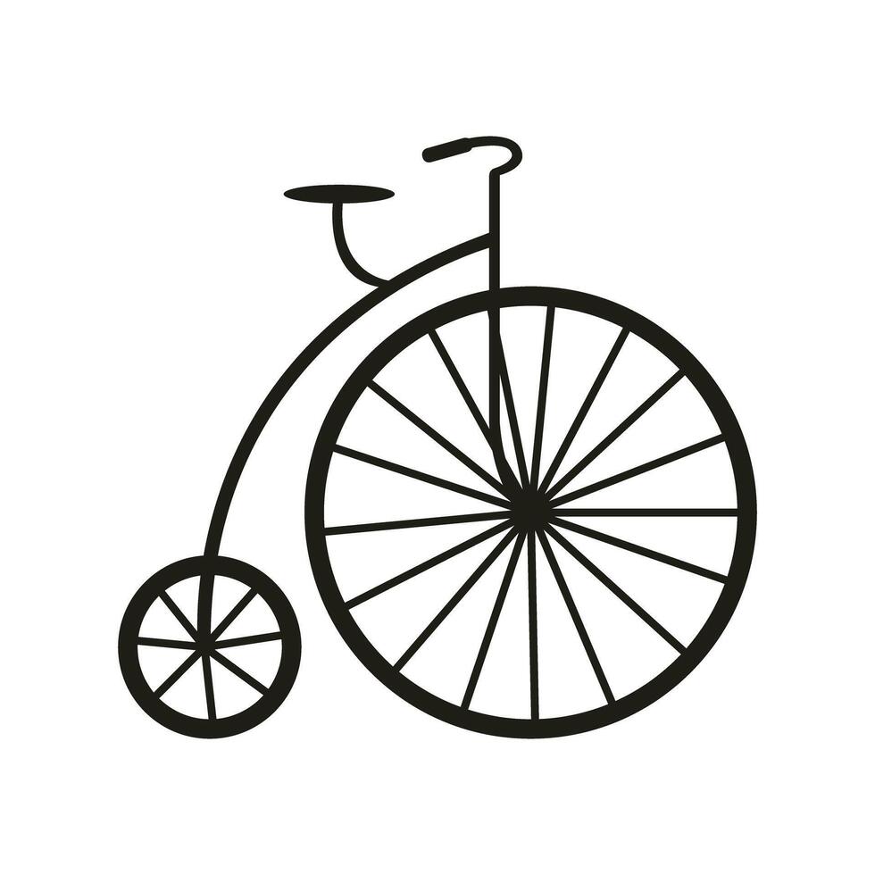 Old vintage high wheel retro bicycle black silhouette. vector