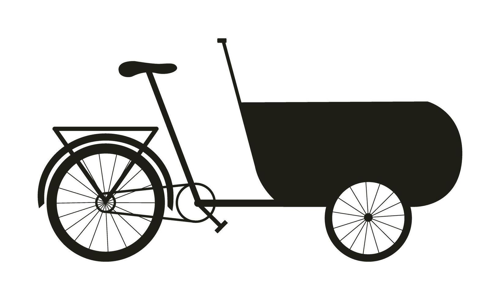 Tricycle city bicycle for family cycling black silhouette. Isolated icon of transport. vector