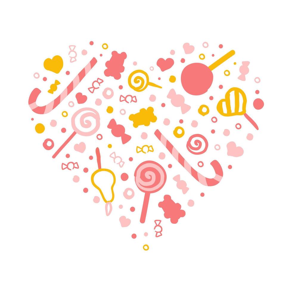 Tasty Sweets of Heart Shape, Sweet Desserts for Candy Shop, Bar, Cafe, Confectionery Design Cartoon Illustration vector