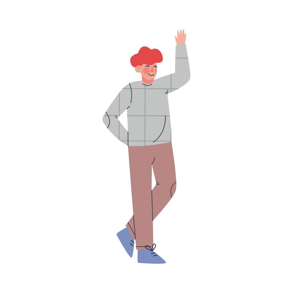 Cut Standing with Raised Hand, Male Person Volunteering, Voting, Freedom of Choice Concept Cartoon Style Illustration vector