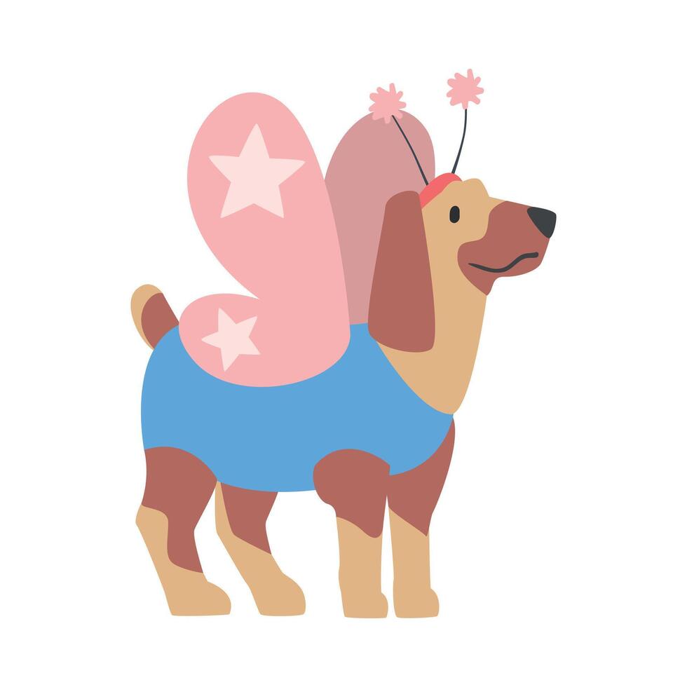 dog with butterfly wings illustration vector