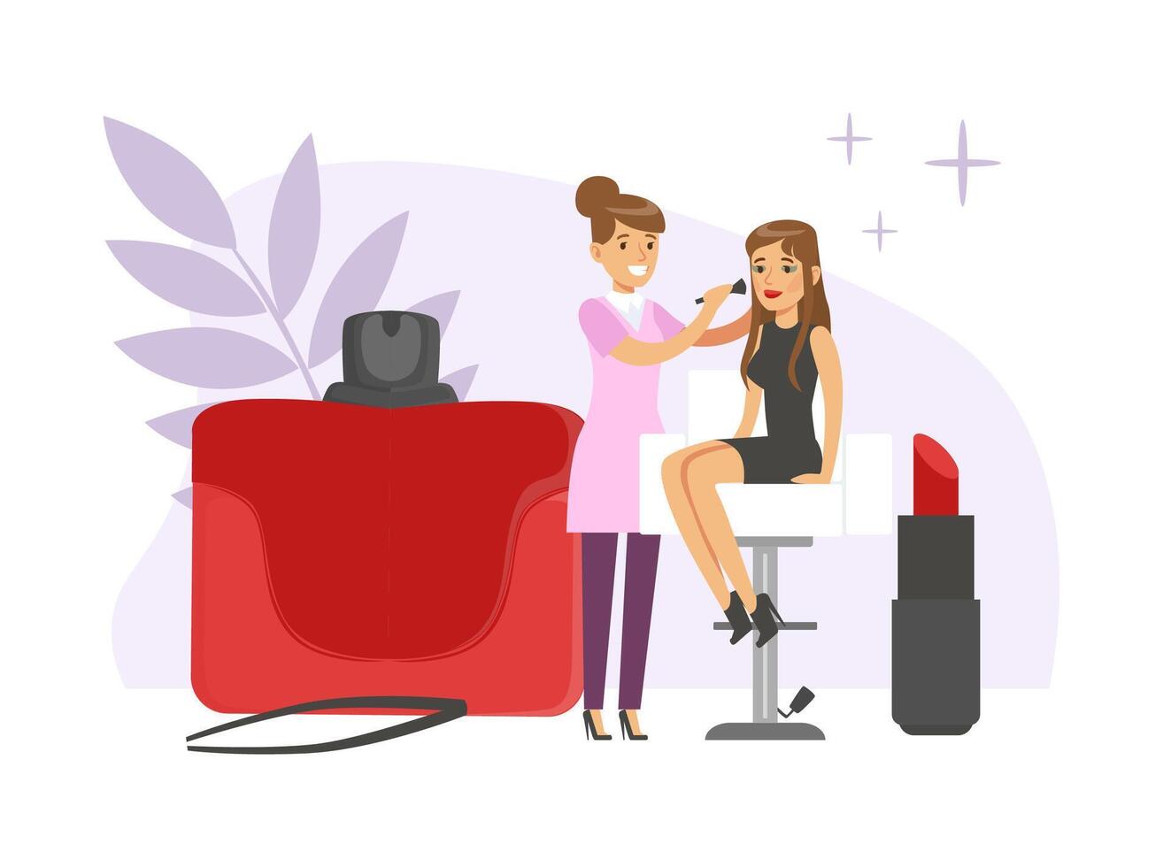 Makeup artist and client in salon vector