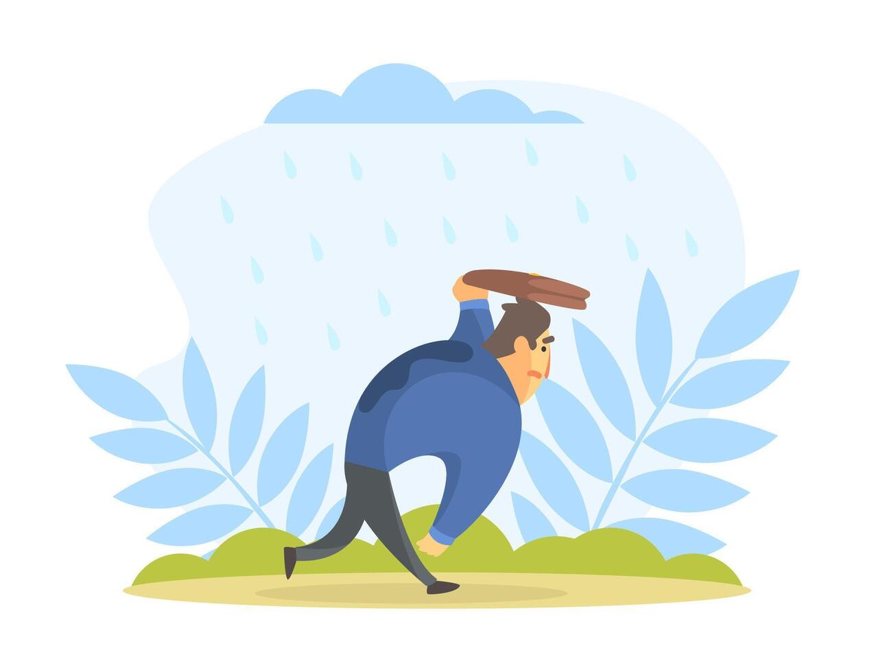 Man running with a lid in rain vector