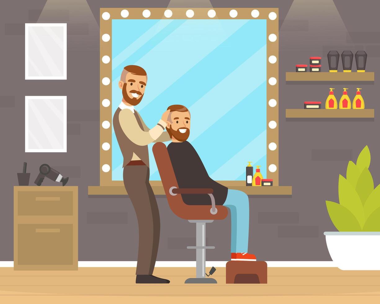 Man Barber Cutting and Doing Hair Illustration vector
