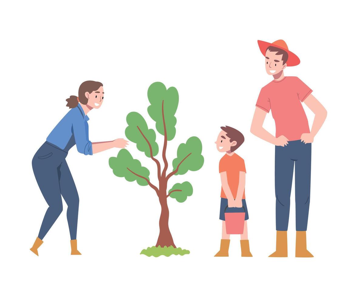 Family planting a tree together vector