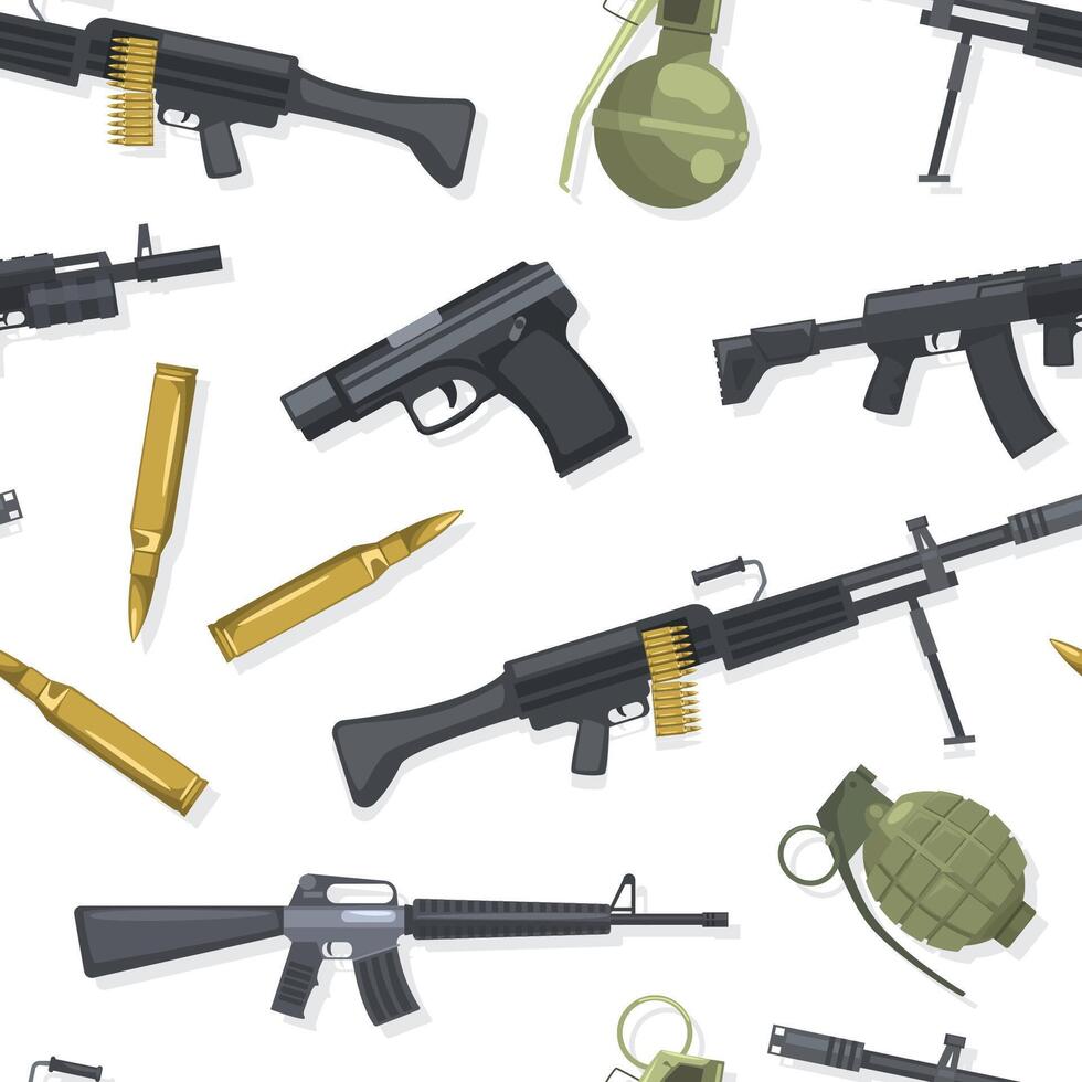 Military Weapon Seamless Pattern, Combat Army Weapon Objects Textile, Wallpaper, Wrapping Paper, Background Design Flat Illustration vector