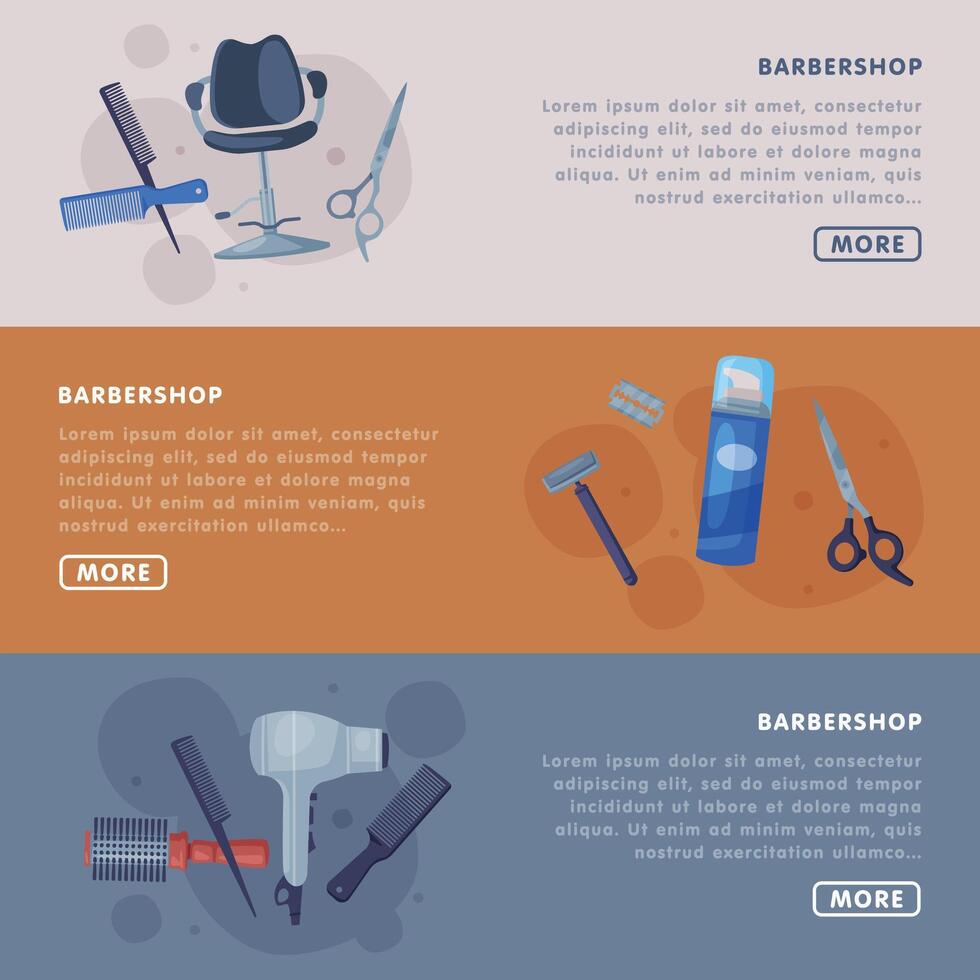 Barbershop Landing Page Templates with Hairdresser Professional Tools Set, Hairdressing Salon, Hair Studio Service Website Interface Illustration vector