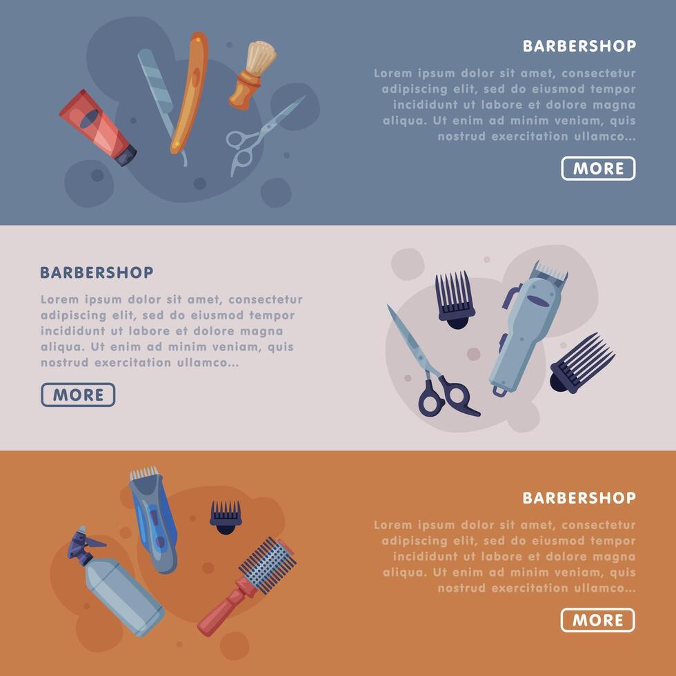Barbershop Landing Page Templates Set, Hairdresser Professional Tools, Hairdressing Salon, Hair Studio Service Website Interface Illustration vector