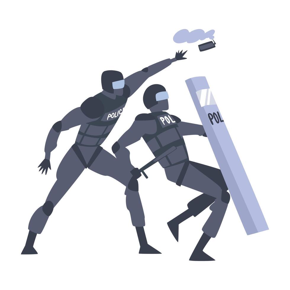 Police officers in crowd control tactics vector