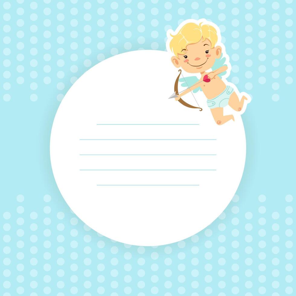 Cupid Baby Girl with Space for text, Adorable Angel Cherub Character Shooting with Bow Cartoon Illustration vector