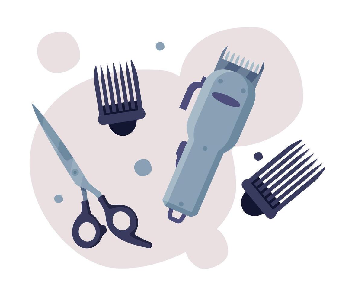 Hairdresser Tools Set, Barber Supplies for Styling Professional Haircut, Hair Clipper, Scissors Cartoon Illustration vector
