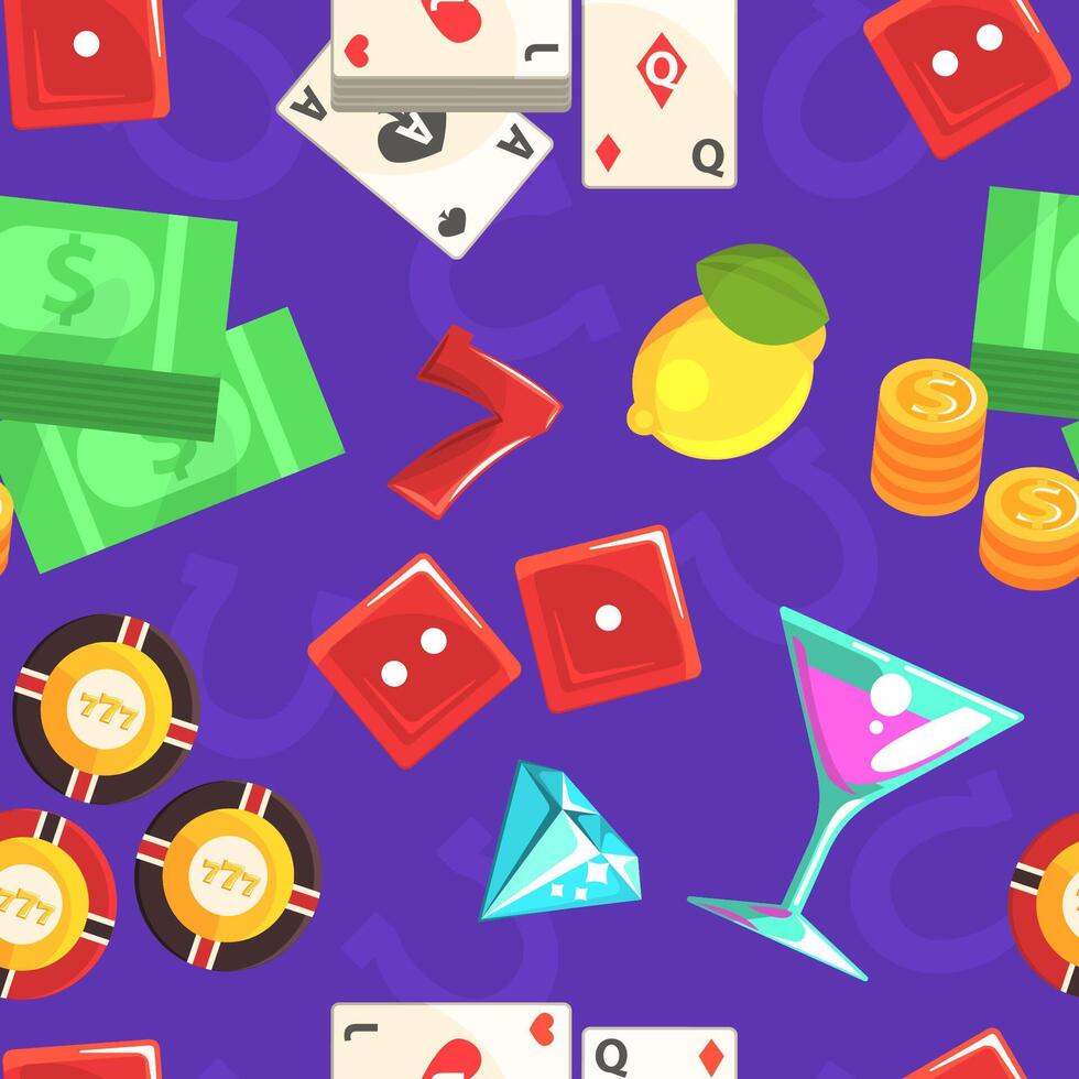 Casino Gambling Seamless Pattern, Game of Chance Symbols Textile, Wallpaper, Wrapping Paper, Background Design Illustration vector
