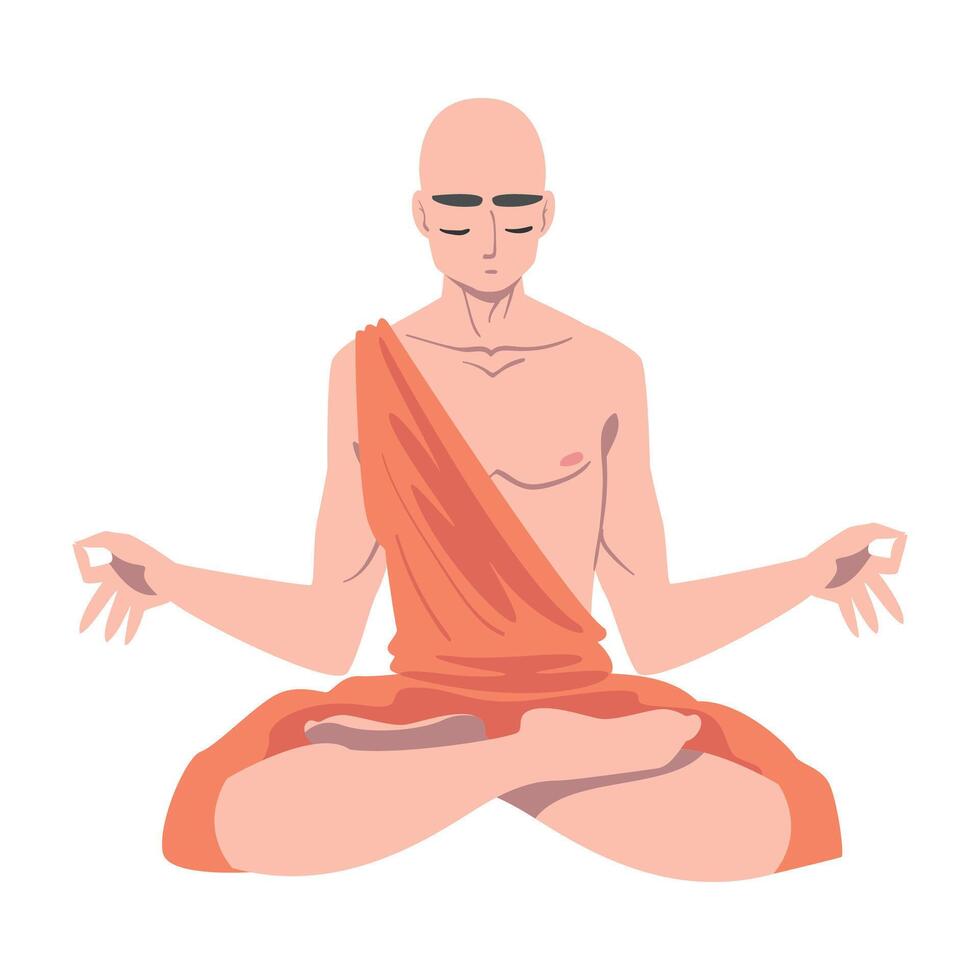Buddhist Monk in Saffron Robe Sitting in Padmasana Illustration vector