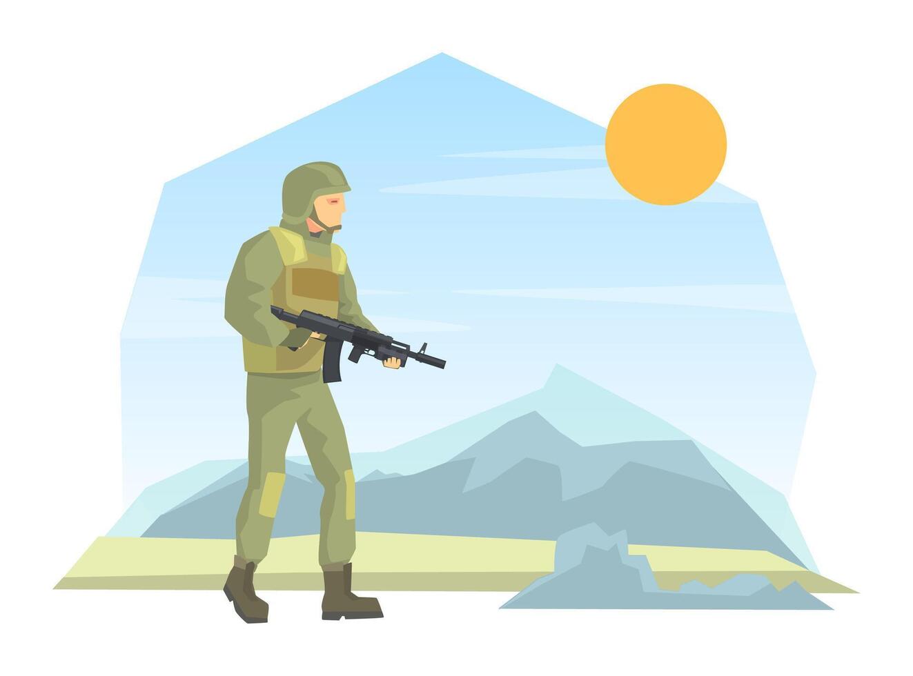 Army Soldier with Rifle Weapon Flat Illustration vector