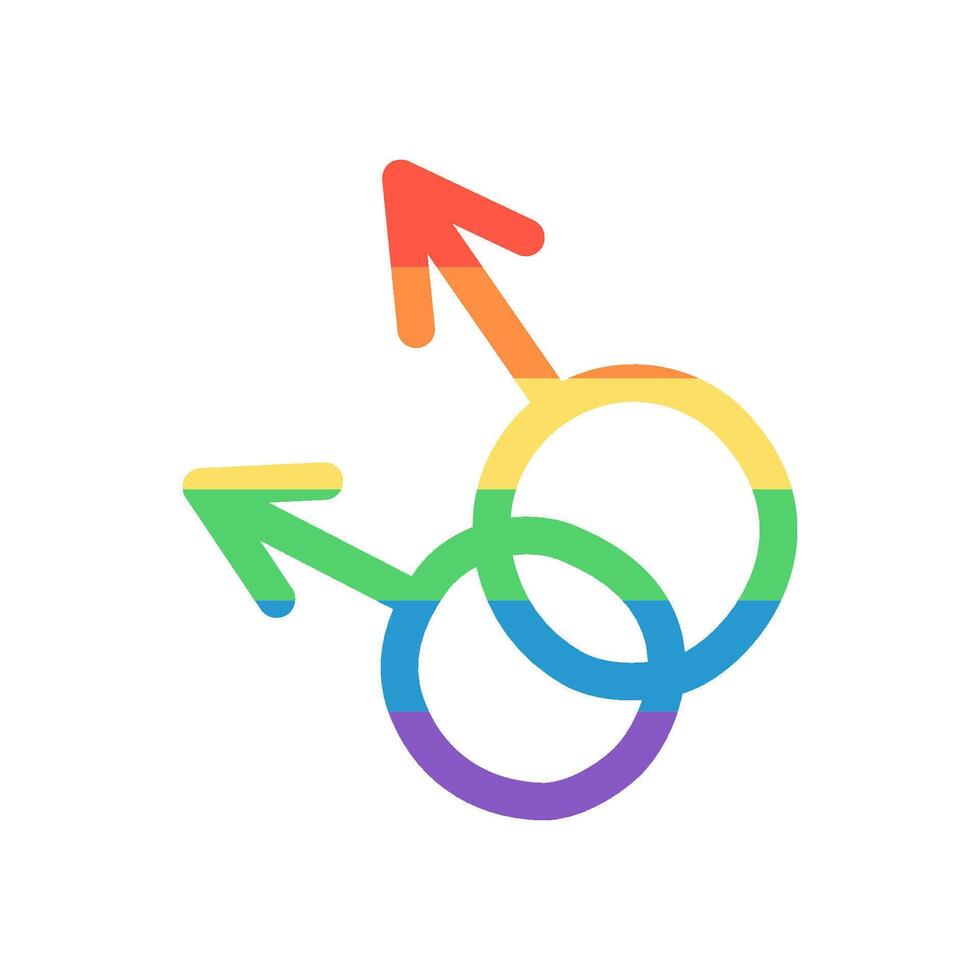 Two male gender symbols intertwined with a rainbow gradient. Hand drawn illustration. vector