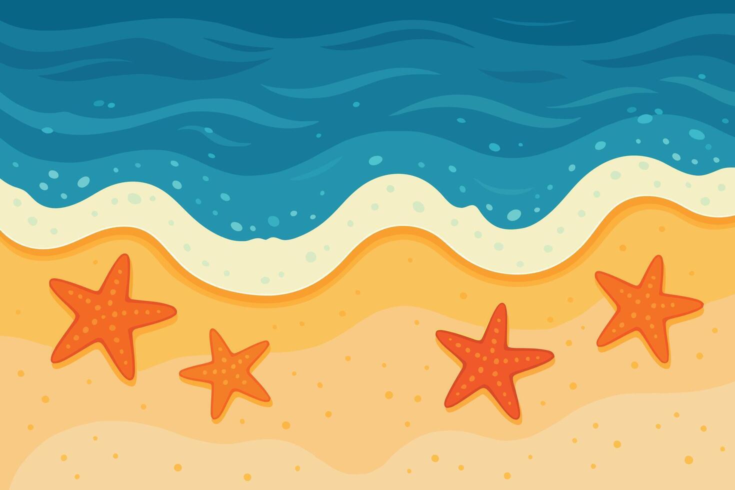 Cartoon ocean wave sand and starfishes vector