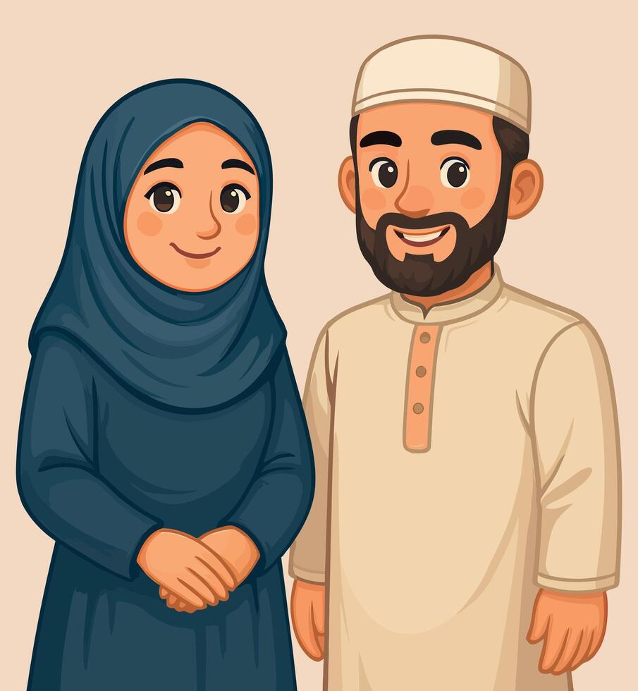 Illustration of a smiling Muslim couple vector