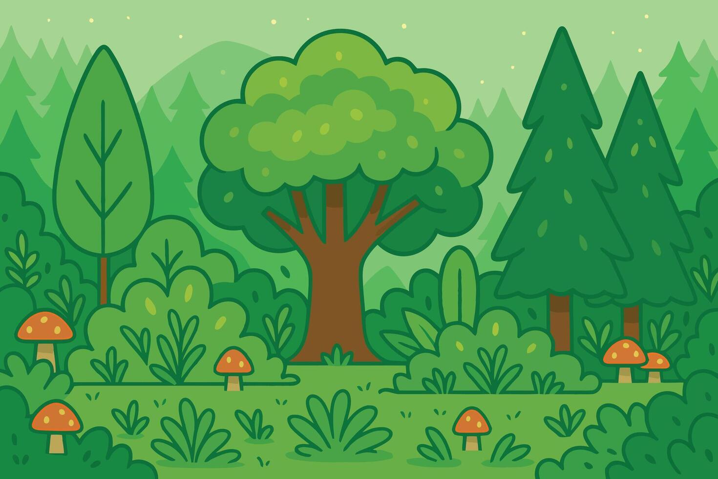 Cartoon Green Trees and Bushes vector