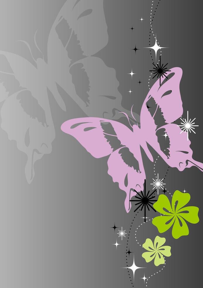 Elegant Floral Butterfly in Monochrome Gray Background Illustration vector