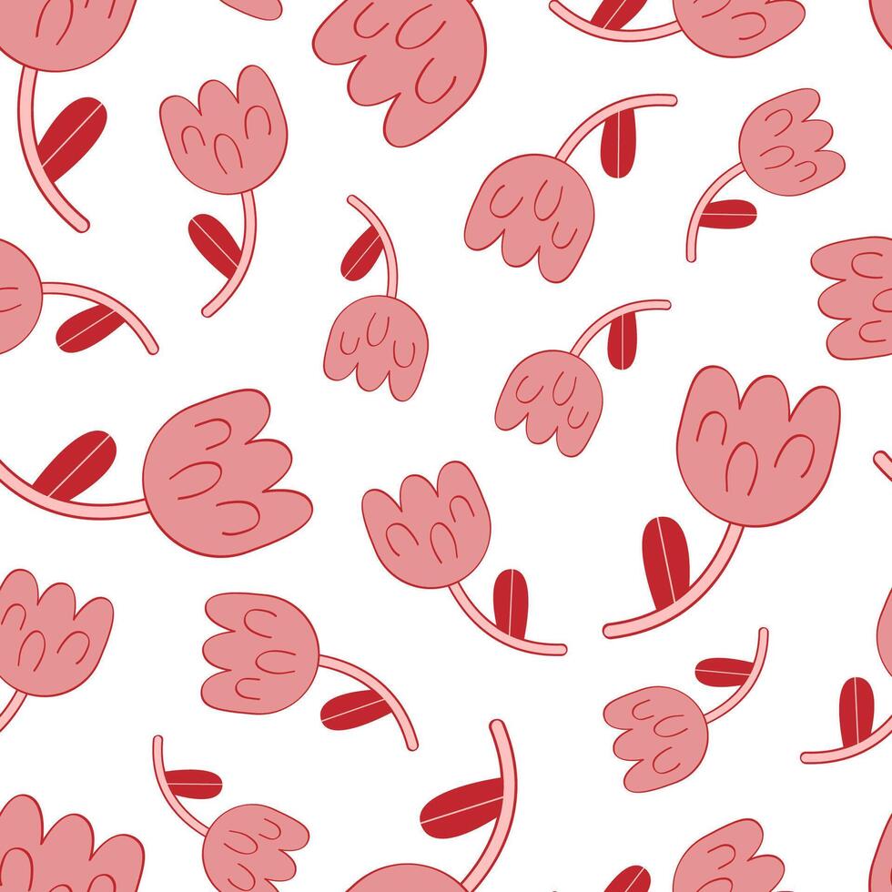 Coquette seamless pattern with flowers. Trendy vintage line art. Hand drawn backdrop. vector