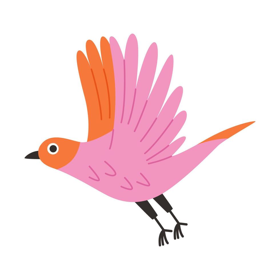 Flying spring bird illustration. Beautiful birdie. cartoon illustration in childish style isolated on white background. vector