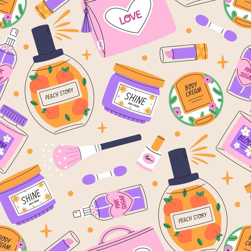 Colorful beauty product pattern vector
