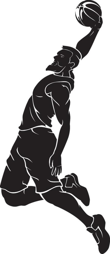 Basketball Player Dunk, Mid Air Silhouette vector