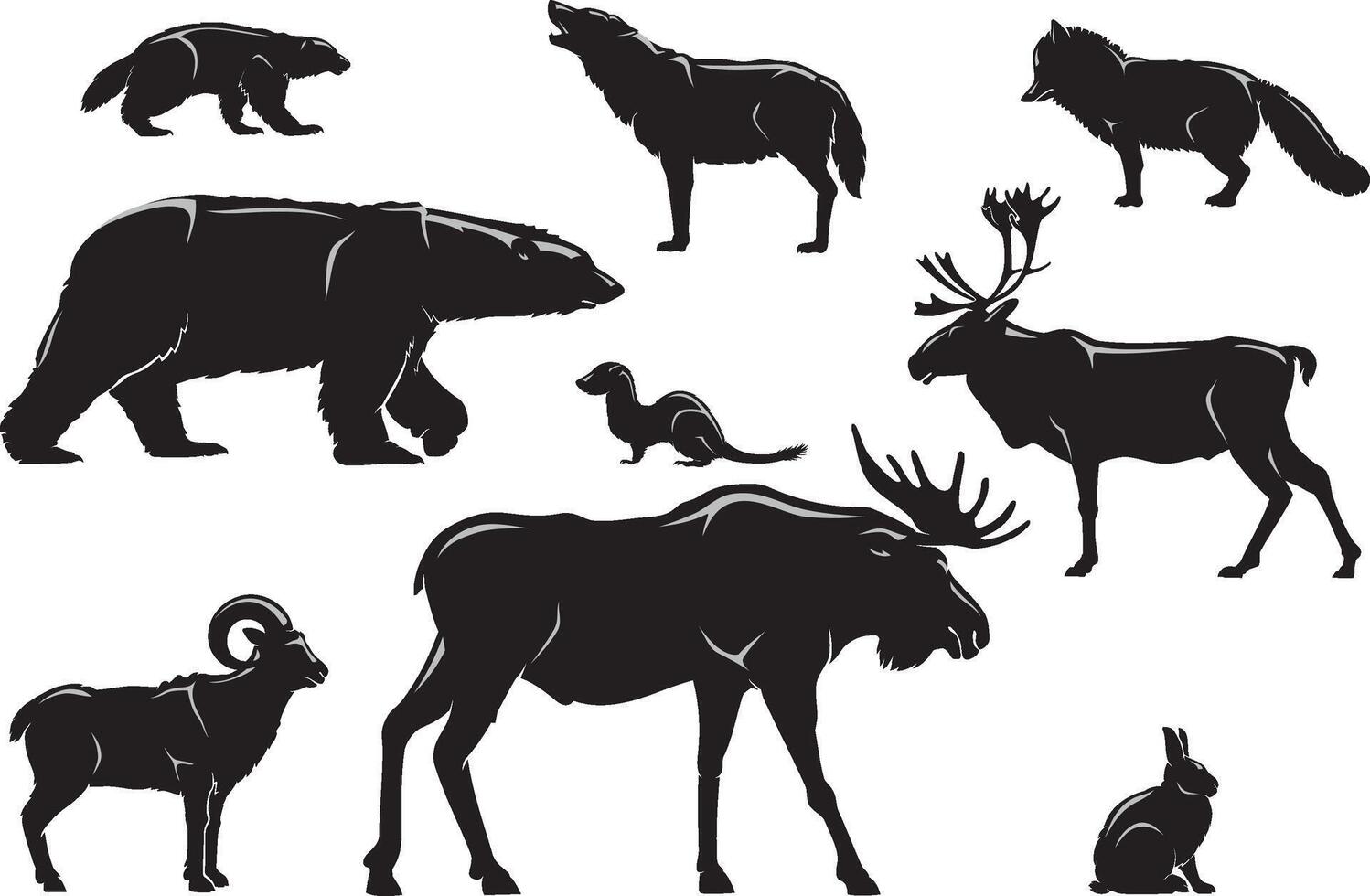 Arctic North Land Animals Silhouette vector