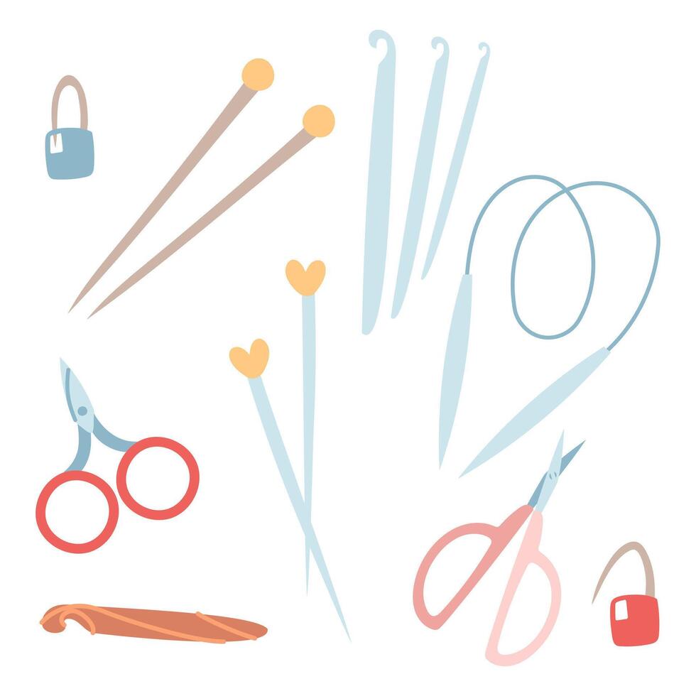 Crafting tools including scissors and needles vector