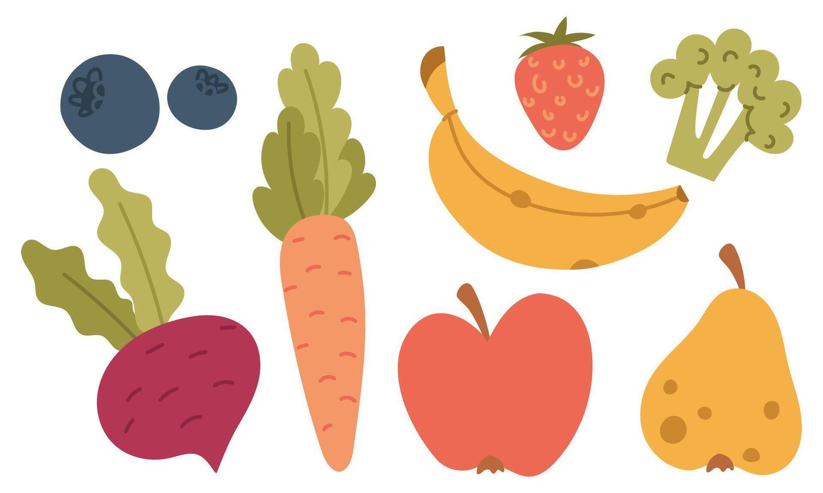 Fruits and vegetables in colorful illustration vector