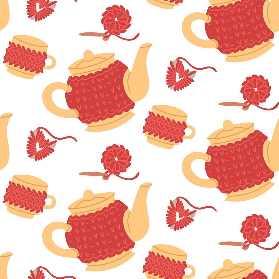 teapots and yarn pattern vector