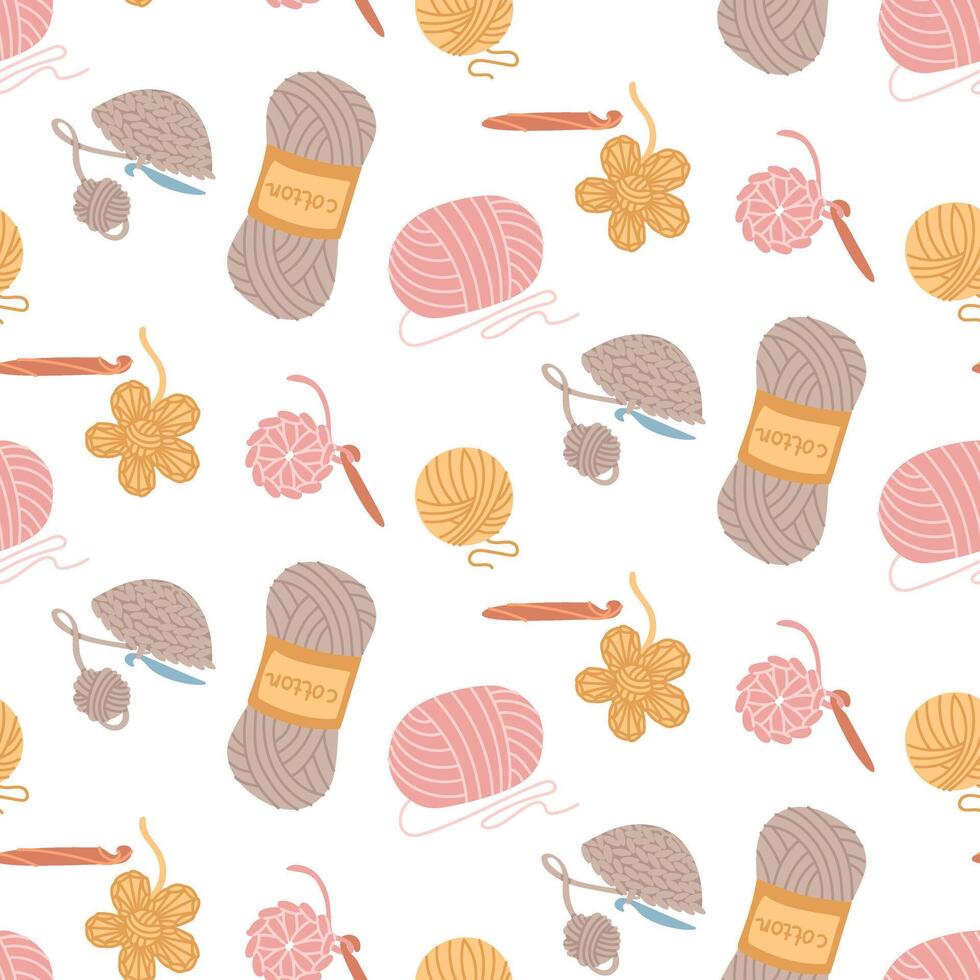 Yarn and crochet supplies pattern design vector