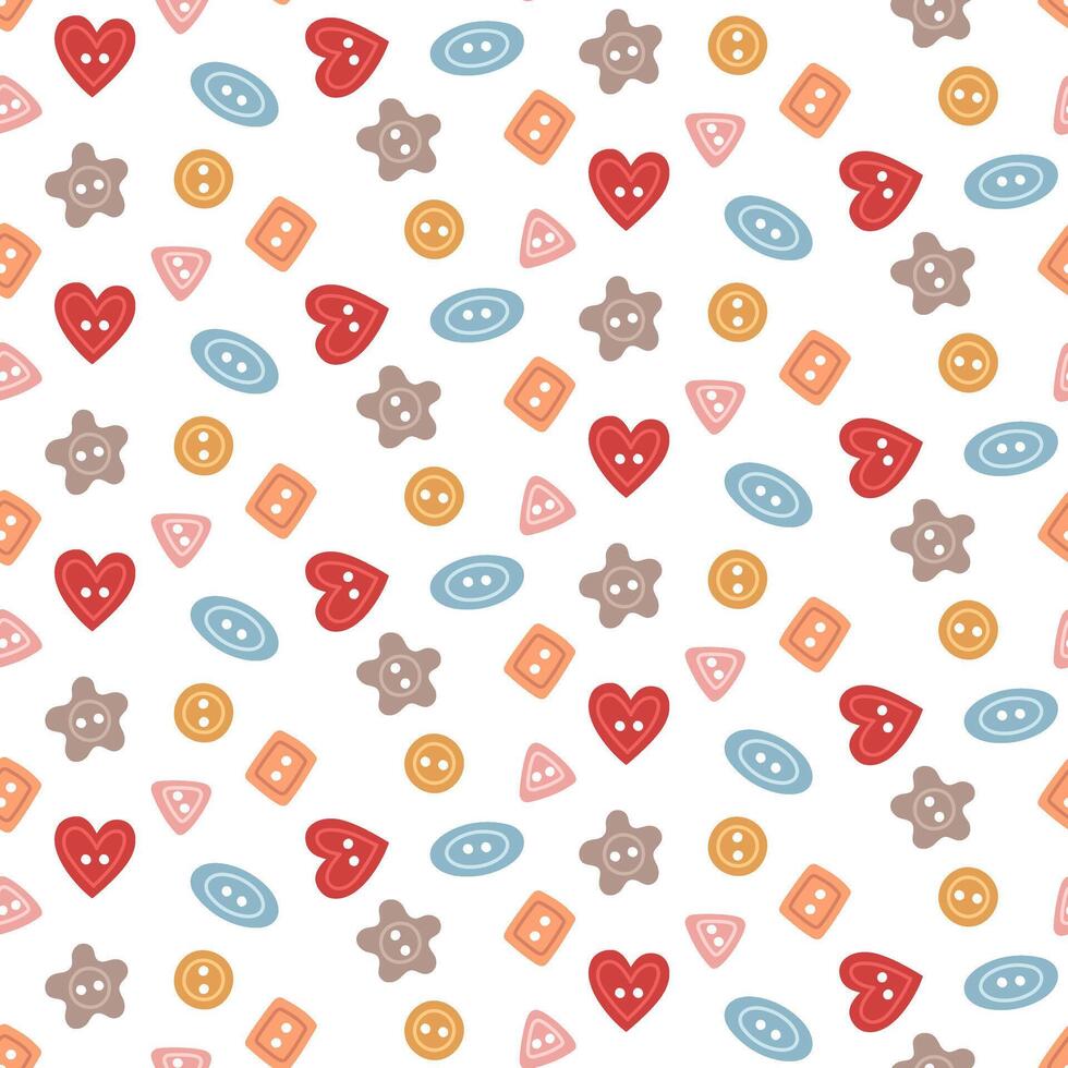 Seamless pattern with multicolored buttons. Various colors and shapes. Flat color illustration. Suitable for textiles, packaging, scrapbooking, websites, and projects related to handicrafts and design vector