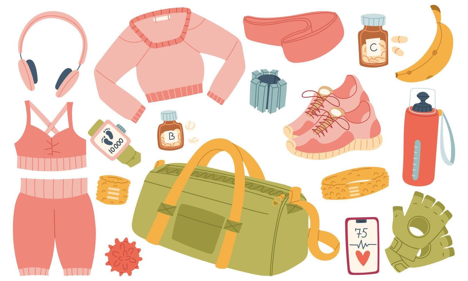 Fitness gear and health supplies illustration vector