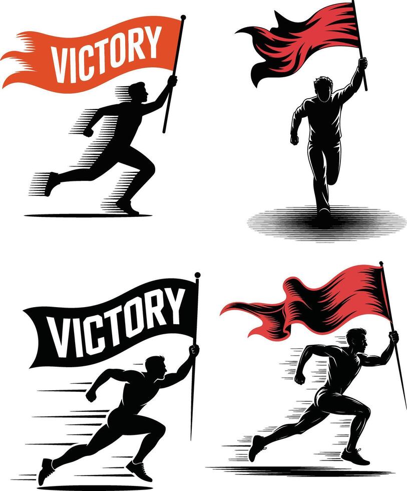Person Running with Flag Solid Black Silhouette vector