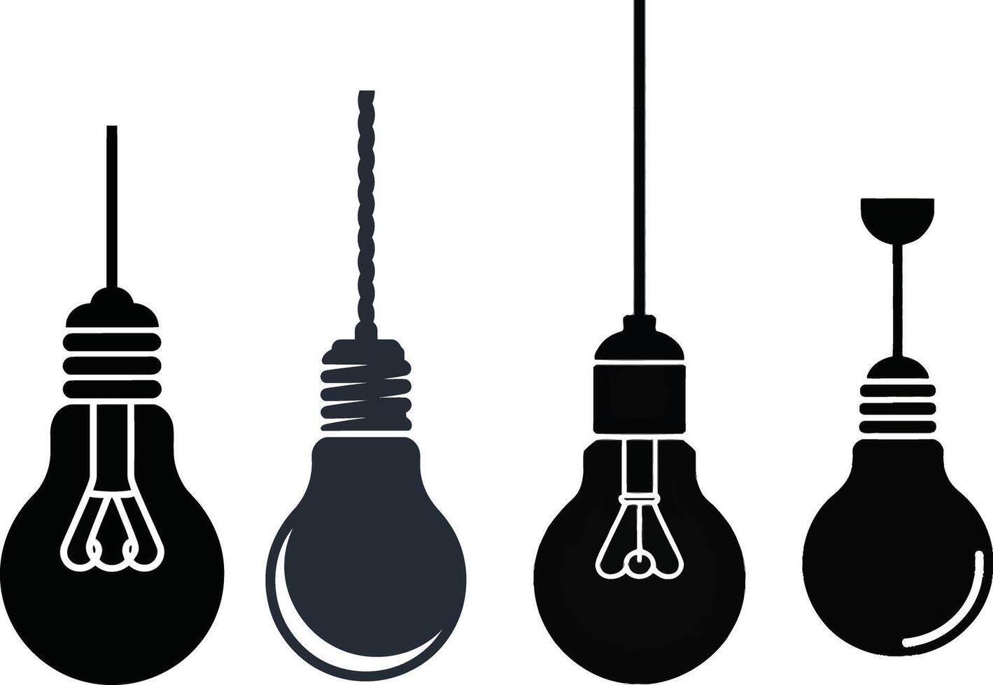 Hanging Light Bulb with Wire Solid Black Silhouette vector