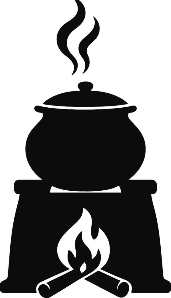 Traditional Clay Stove Cooking Solid Black Silhouette Illustration Isolated on White vector
