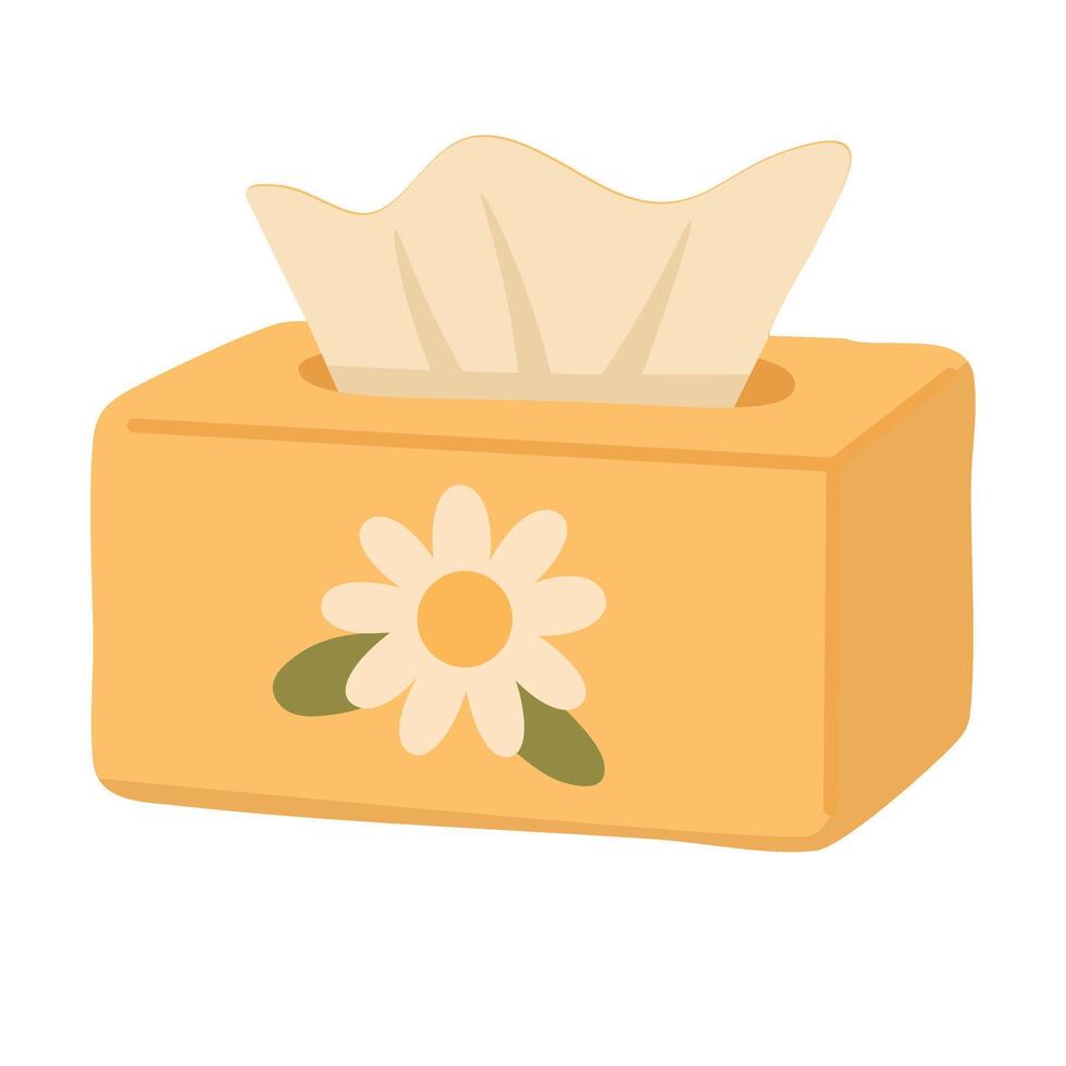 Cute tissue box with floral decoration. Soft cartoon napkin design in flat illustration. vector