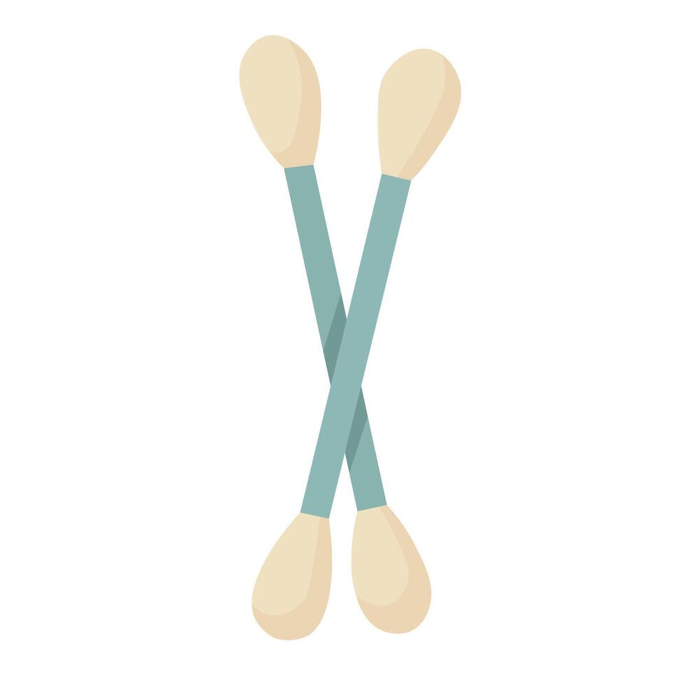Two crossed cotton swabs in soft cartoon style. Flat illustration for hygiene and care. vector